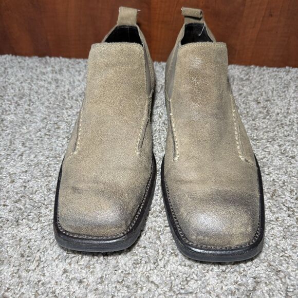Aston Grey Chelsea Collection Ankle Boots Brown Leather Suede Square Toe Sz 9